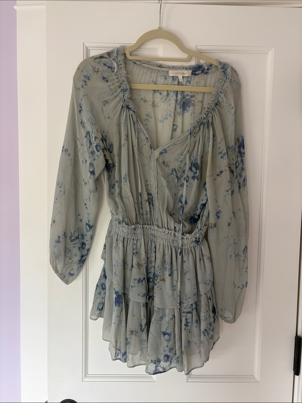 Loveshackfancy Light Blue Floral Tiered Dress